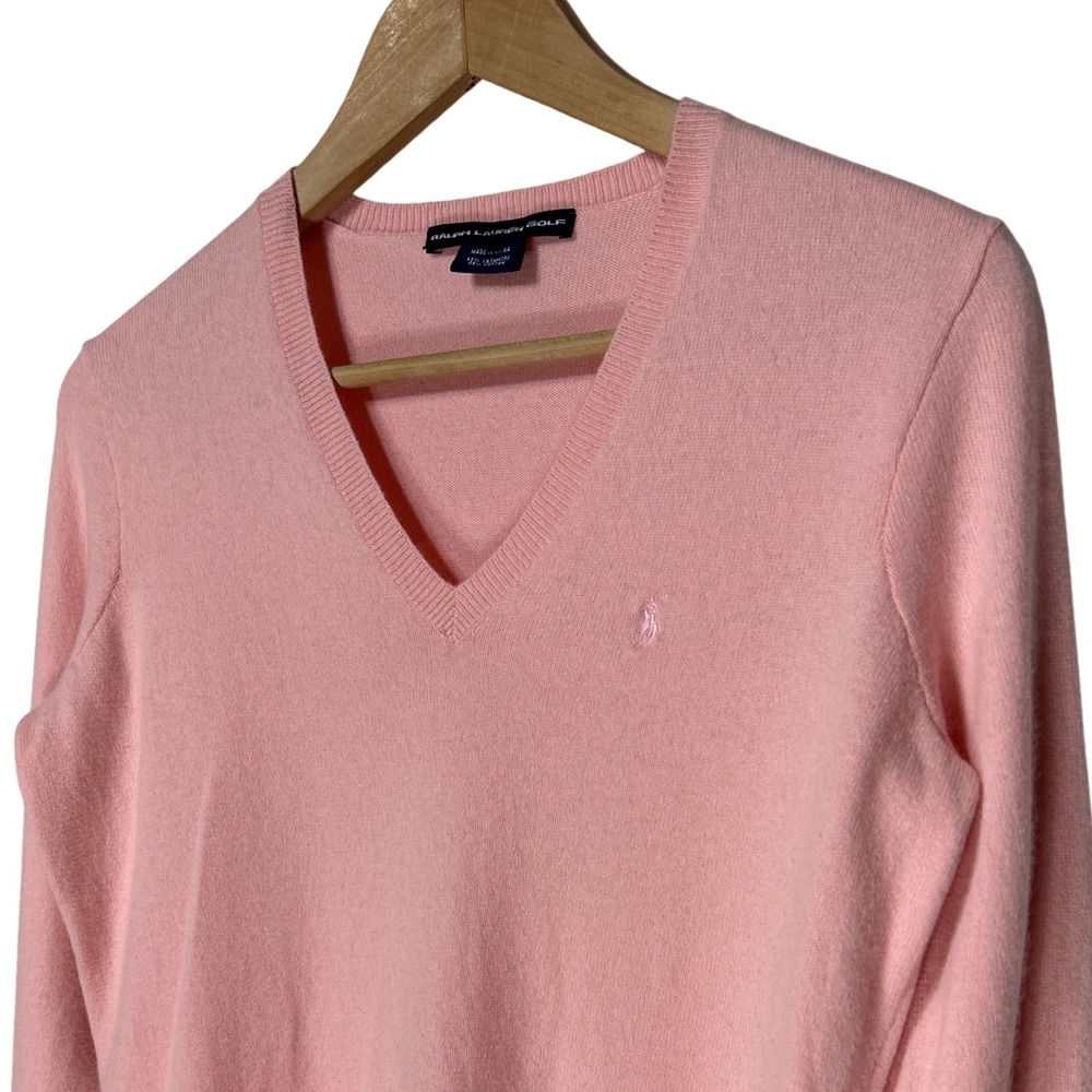 Ralph Lauren Golf Cashmere Blend V-Neck Sweater Pink with Pink Pony Size Medium